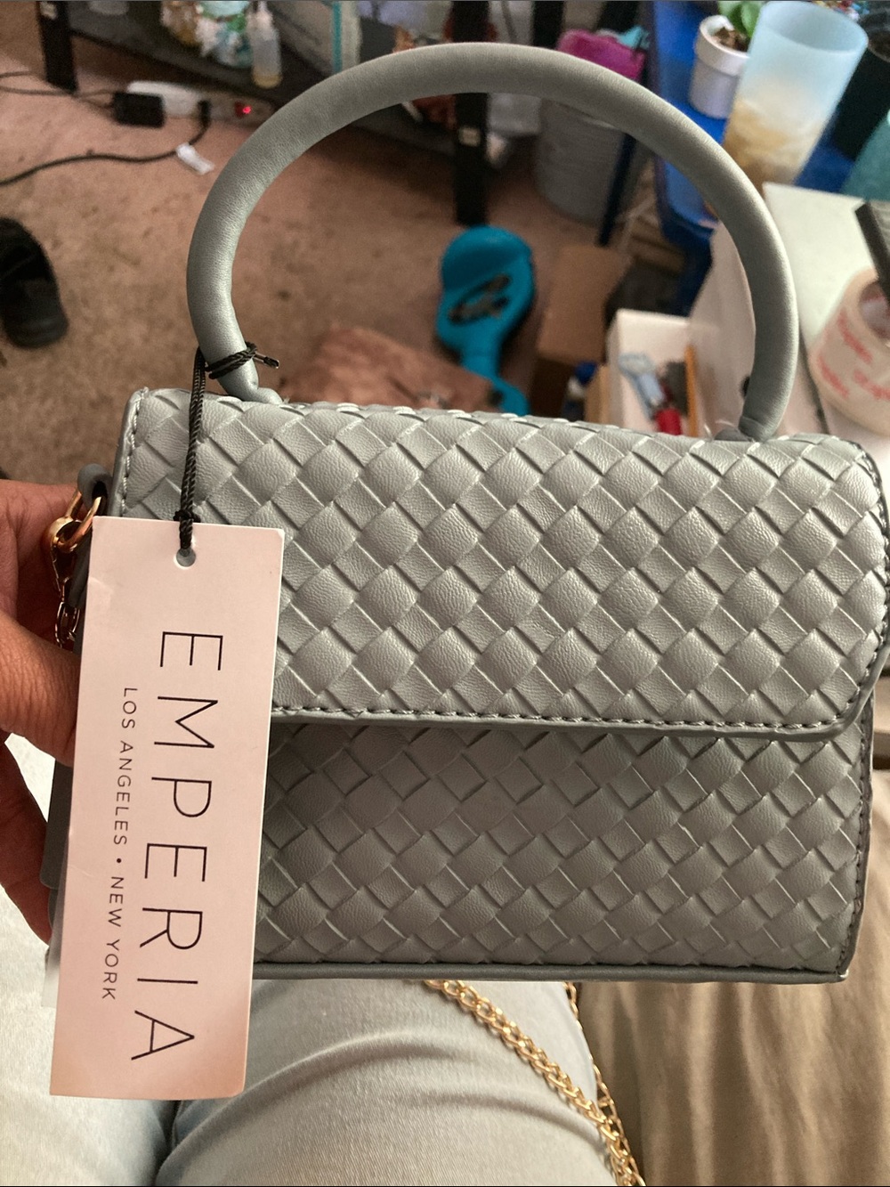 Emperia Grey Faux Leather Woven Mini Crossbody Top Handle Bag – NWT